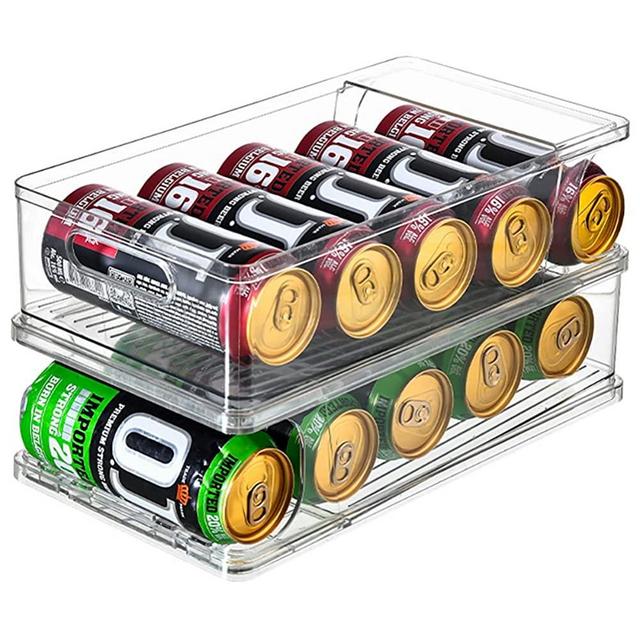 Soda Can Dispenser for Refrigerator, 2-Tier Wider Rolling Drink Organizer for Fridge, Clear Pop Cans Beer Beverage Container Holder, Canned Food Storage Bins for Freezer Rack Pantry Cabinet Kitchen