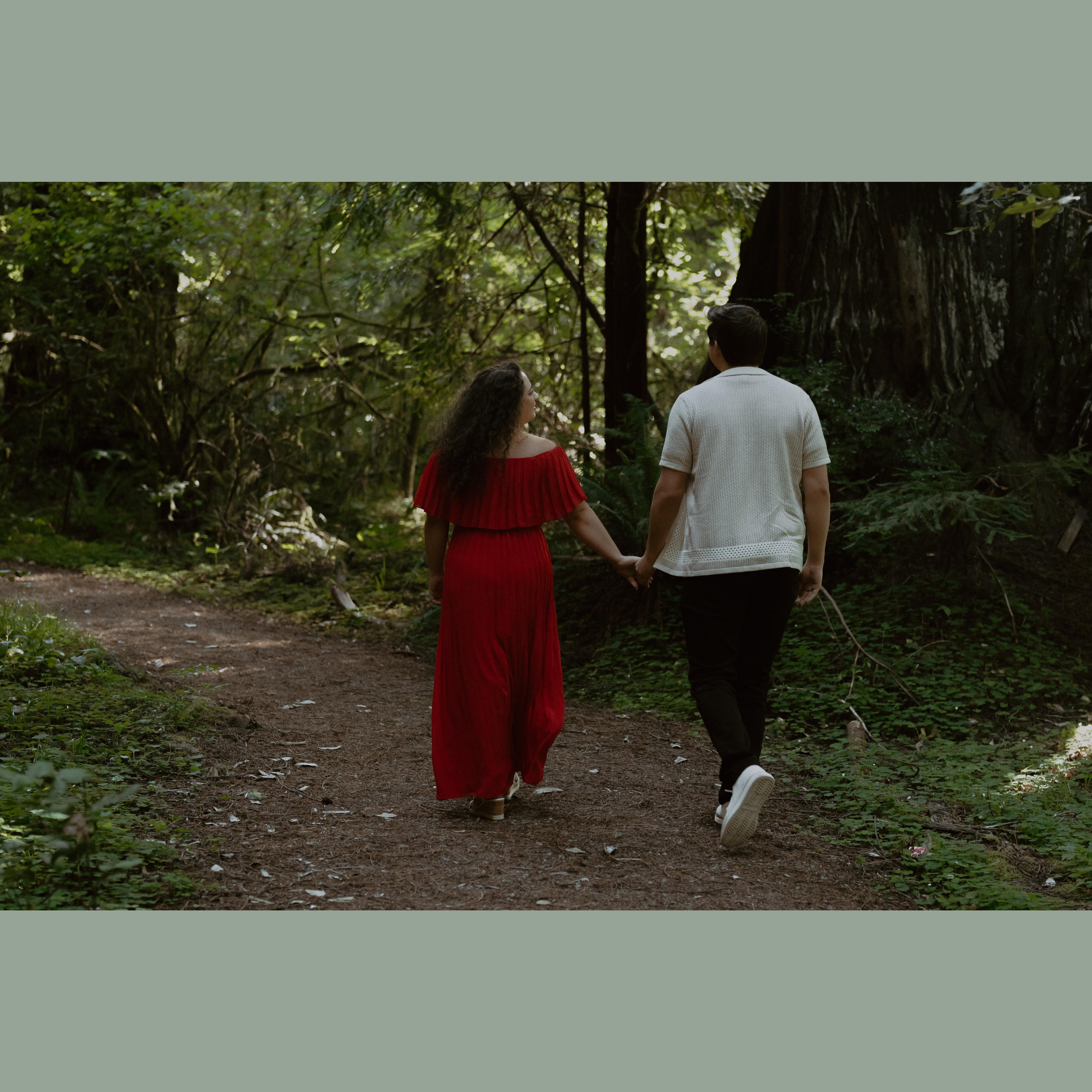 This photo and the ones that follow all come from our engagement shoot in the redwoods. We took these shortly after the proposal