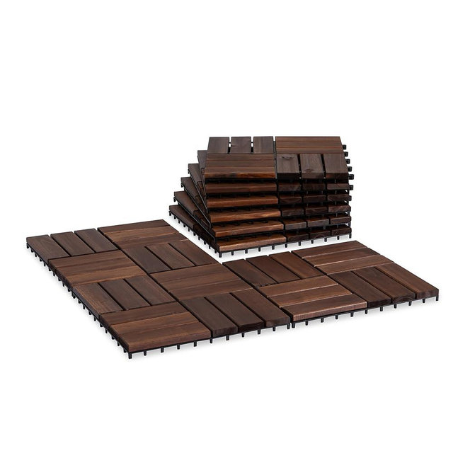 VICTORY RELAX Acacia Wood Patio Deck Tiles-9 Pcs 12 Slats Interlocking Decking Tiles for Patio Decor, Waterproof Indoor & Outdoor Use, Balcony Garden Decking Tile (11.81x11.81x0.94 inches) Brown