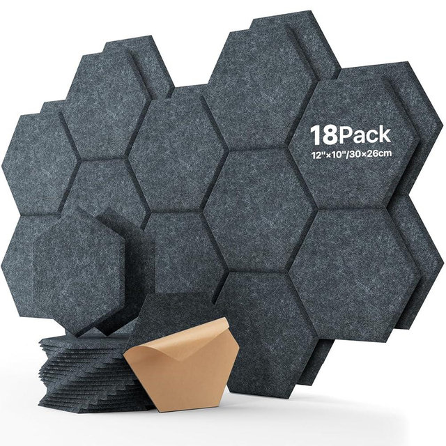 Soundsbay Acoustic Panels, 18 Pack Hexagon Soundproof Wall Panels High Density Sound Absorbing Panel, Sound Proof Foam Panels for Walls, Office, Reccording Studio, Ceiling 12" X 10" X 0.4", Dark Gray