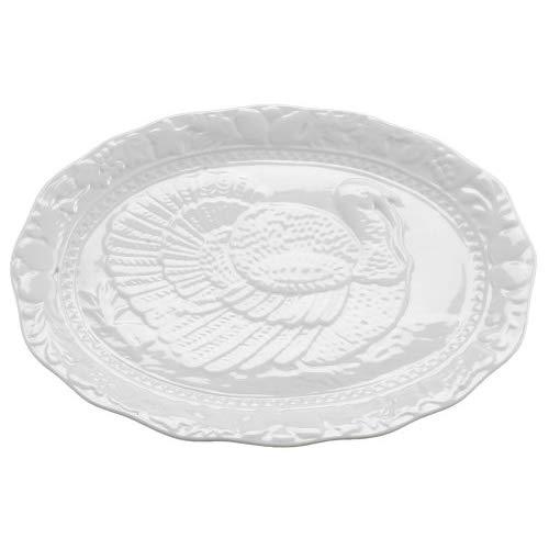 HIC Turkey Oversized Serving Platter, Embossed, Fine White Porcelain, 17-Inches
