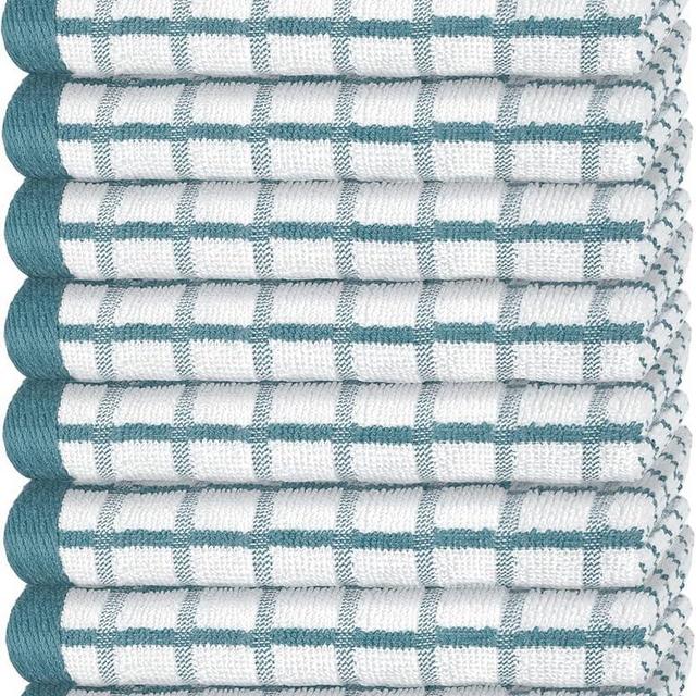 White Classic [8 Pack] Premium Dish Towels for Kitchen, with Hanging Loop - Heavy Duty Absorbent 100% Cotton 410 GSM Terry Kitchen Towels, 16x26 (Aqua)