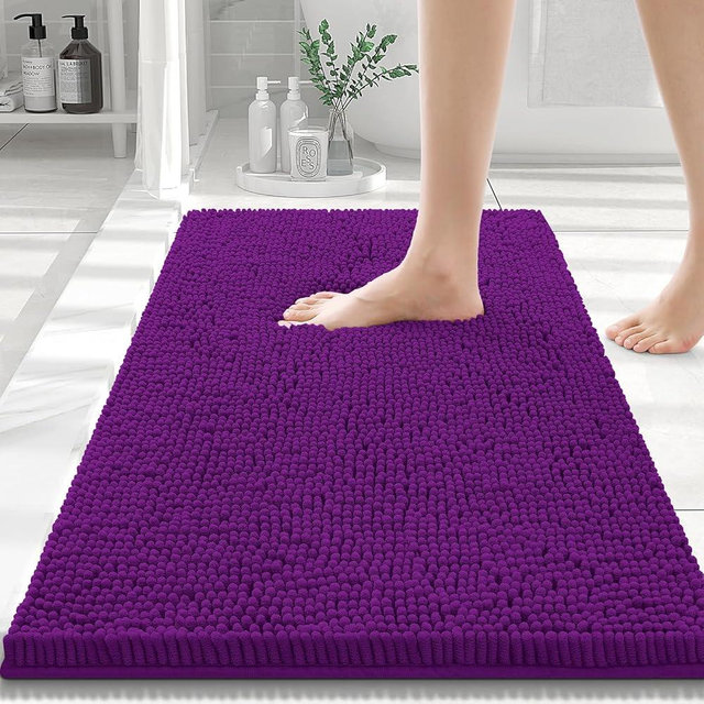 Smiry Luxury Chenille Bathroom Rugs 1'8"x2'6" (20x30 Inch), Extra Soft Absorbent Shaggy Bath Mat, Machine Washable Non-Slip Plush Carpet for Tub, Shower, Floor, Home Decor Accessories, Violet