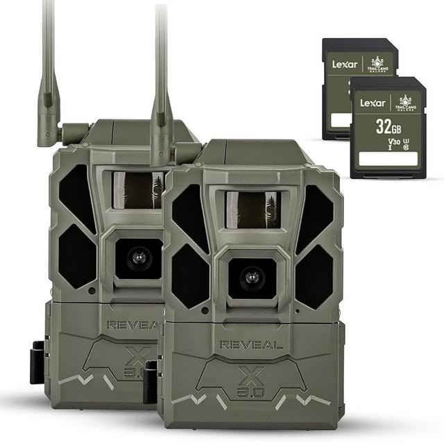 Tactacam REVEAL X Gen 3.0 Cellular Trail Camera - Multi Carrier, HD Photos & Videos, Pre-Installed Antenna, Built-in GPS, Best Battery Life, Low-Glow IR Flash, Fast Trigger Speed + 32GB SD Card (2 PK)