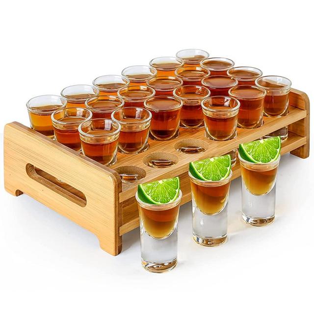 Gift Set-Shot Glasses Set 24pcs 0.5oz/15ml Mini Shot Glasses with Tray Holder Organizer Thick Base Clear Glass Cups Glassware for Party Club Bar Spirit Tasting Tool Set of 24