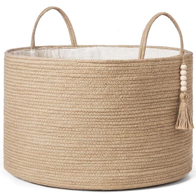 Mkono Extra Large Laundry Basket Woven Storage Baskets for Blankets Toys Clothes Organizer, Decorative Clothes Hamper 21.7" x 13.8"