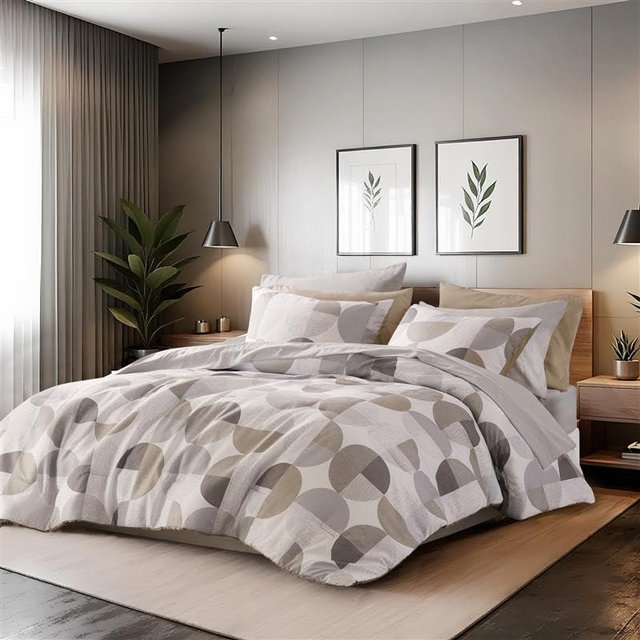 Regency Heights Stylish Three-Tone Printed King Size Comforter Set, Bed in a Bag 9-Piece Bedding Set, Ultra-Soft Microfiber Comforter and Sheets Set, Warm and Cozy for All Seasons, Beige Grey