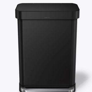 simplehuman 55L black rectangular steel step trash can w/ liner pocket
