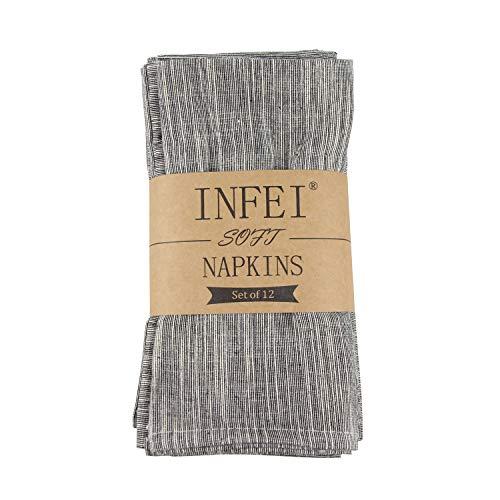 INFEI Vintage Grain Linen Cotton Dinner Cloth Napkins - Set of 12 (17 x 17 inches) - for Events & Home Use (Black)