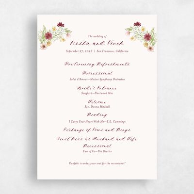 Multi-Colored Wedding Program - Monaco
