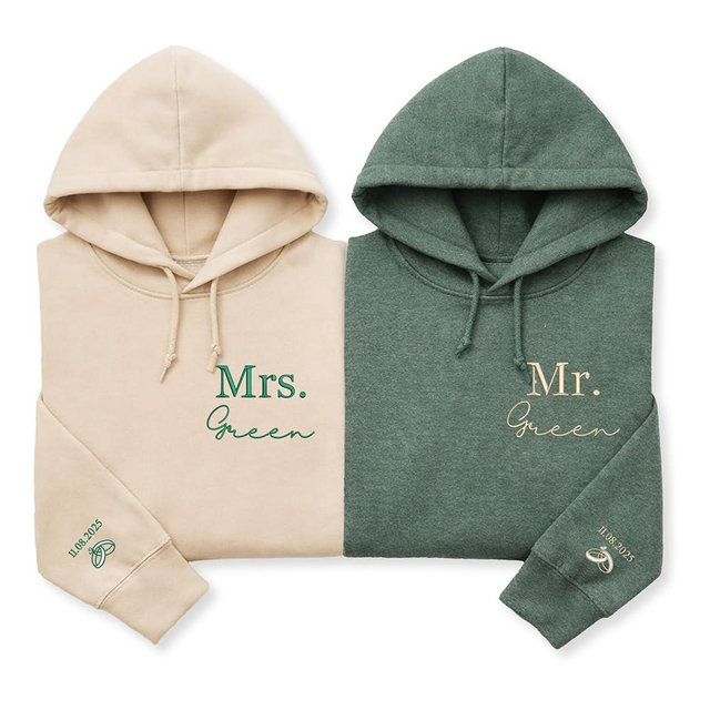 COUPLEHOODIES Custom Embroidered Mr and Mrs Sweatshirts – Matching Gift With Name Wedding Date for Anniversary Valentines Day