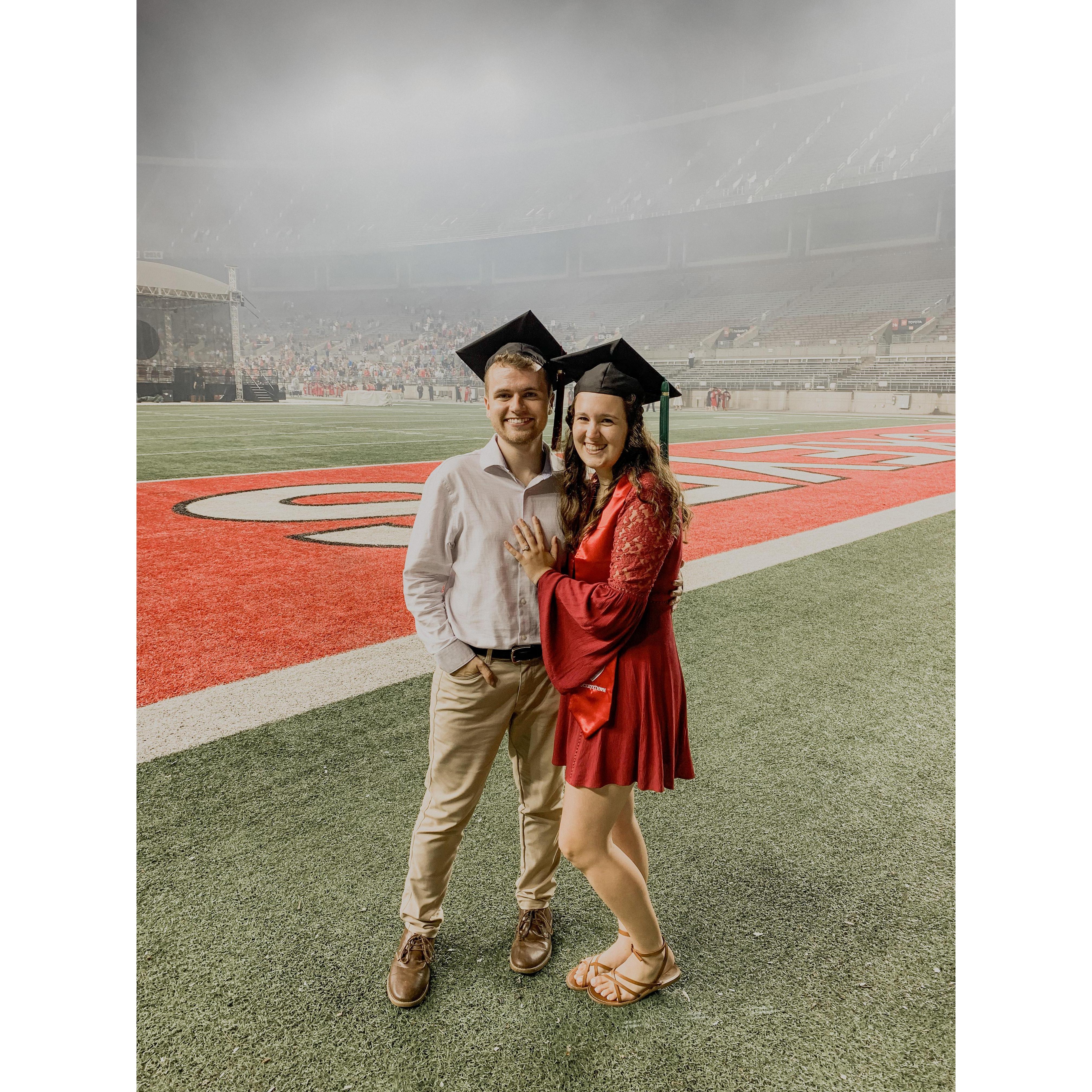 A year and a half later than planned, Sydney and Brendan graduated from The Ohio State University with a ceremony in The Shoe. They even were able to walk together, and Sydney got on the field again!