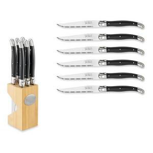 Dubost Laguiole 6-Piece Steak Knife Block Set, Black