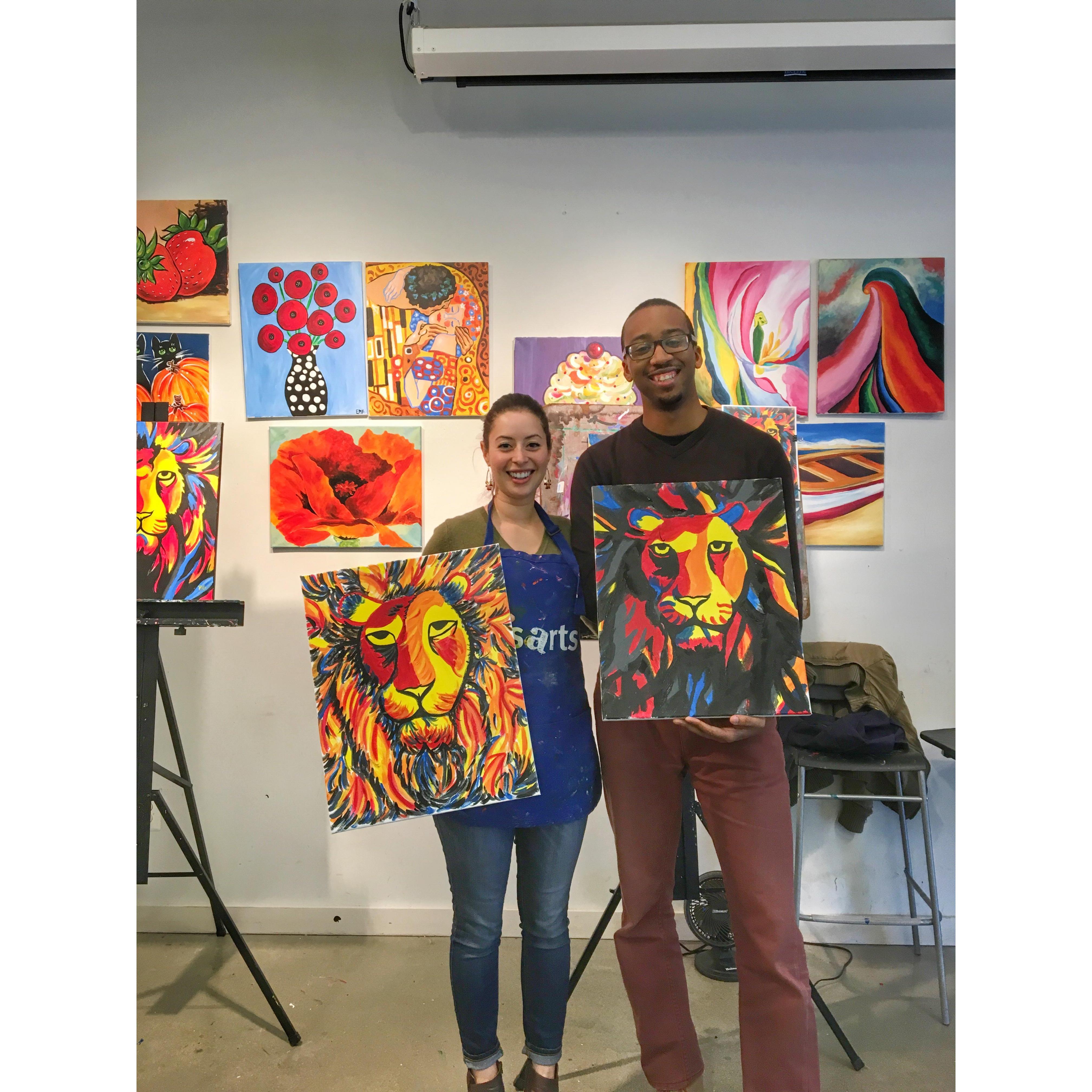 Our worse date ever...the lady next to us thought we broke up. But in the end we finished the class and vowed to never paint together again.