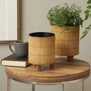 Wooden 2-Piece Planter Set with Metal Interior