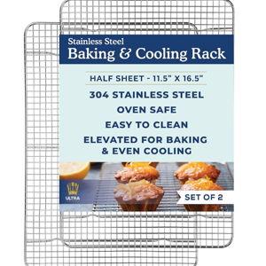 Ultra Cuisine Oven-Safe, Dishwasher-Safe 100% Stainless Steel Cooling and Baking Rack Set Heavy Duty Tight-Wire - 11.5 x 16.5-inch - Set of 2 - Half Sheet Pan Cooling Racks