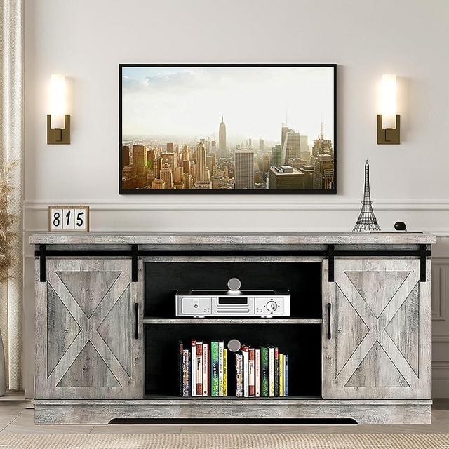 GAOMON Farmhouse TV Stand for 65 Inch TV Entertainment Center TV Media Console Cabinet, TV Stand with Storage, Barn Doors and Shelves, Tall Modern TV Console Table Furniture for Living Bedroom (Grey)