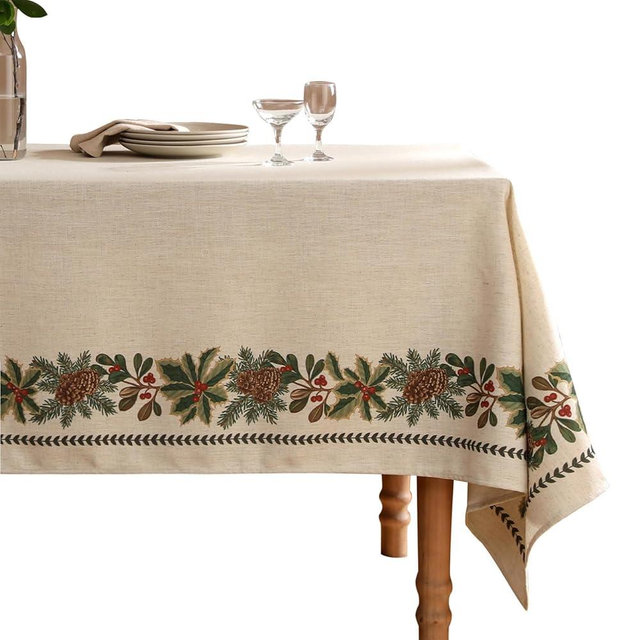 ISAENNE Designer Christmas Linen Square Tablecloth,Light Beige Western Elegant Table Cloth,Fall Wrinkle Resistant Decor Tablecloths for Dining Thanksgiving Kitchen Christmas,67"*67"-Carol G