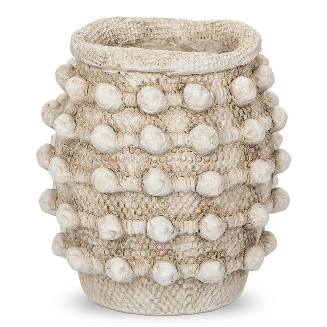 Rustic Farmhouse Vase, Boho Beige Vase for Pampas Grass Small Textured Knotted Vase for Flowers Decorative Cement Floral Vase for Home Decor, Living Room, Dining Table