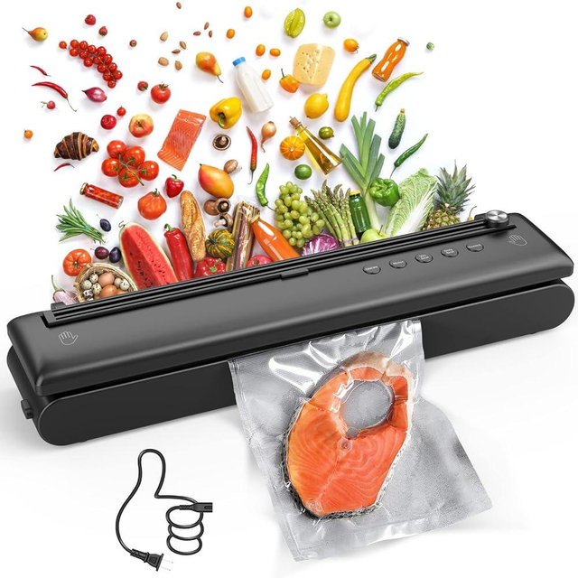 BEYUAM Vacuum Sealer Machine for Food Storage, 5 in1 with Cutter Food Vacuum Sealer with Dry&Moist Modes, Includes 15PCS Vacuum Seal Bags,1 Air Suction Hose， Strong Suction & Low Decibel