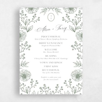 Dark Olive, White Wedding Program - Gavina