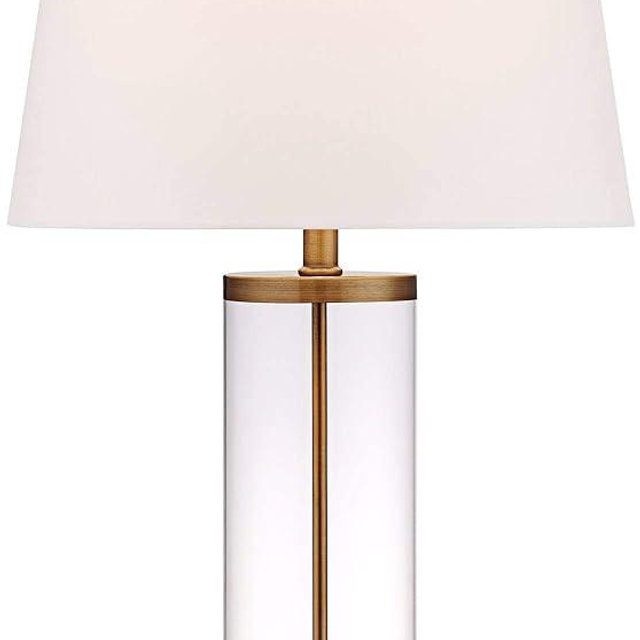 360 Lighting Modern Coastal Table Lamp Fillable 26" High Clear Glass Cylinder Gold Metal White Drum Ball Shade Decor for Living Room Bedroom Beach House Bedside Nightstand Home Office