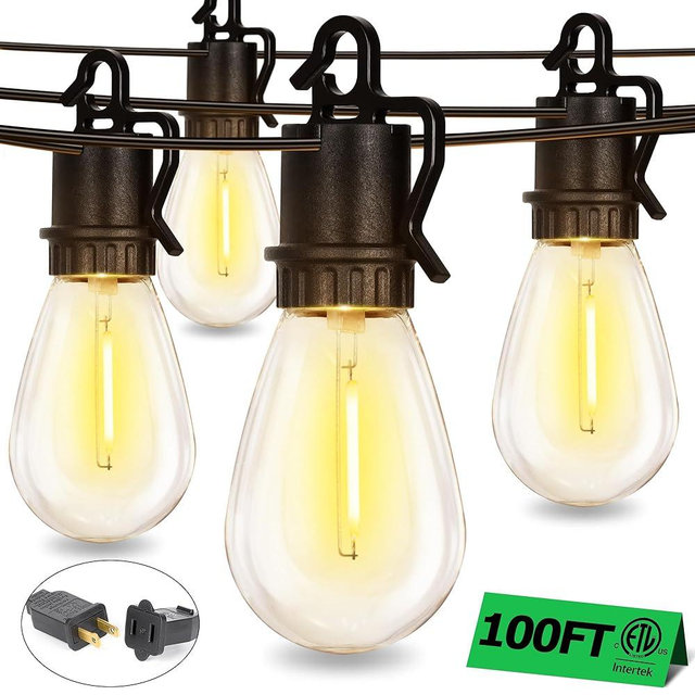 TDLOL 100FT Outdoor String Lights with 35 Shatterproof Patio Deals S14 Vintage Edison Bulbs E12 Sockets,2700K Dimmable Outdoor Lights,IP55 Waterproof LED String Lights for Outside, Patio Lights