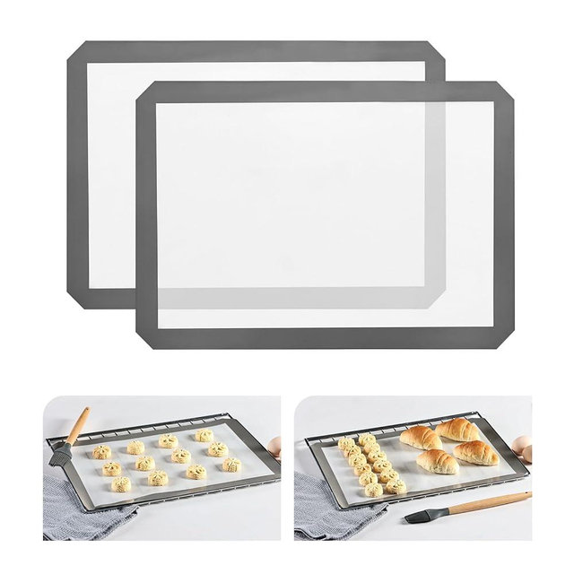 KitchenRaku Silicone Baking Mat, 16.5"x11.6" Non Stick Reusable Silicone Cooking Mat, BPA Free Baking Sheet for Cookies, Macarons Bread & Pastry, Toaster Pad Set of 2