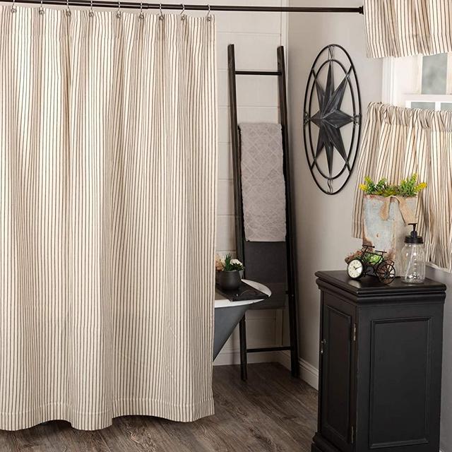 Piper Classics Katie's Vintage Stripe Shower Curtain, 72" Wide x 72" Long, Urban Rustic Farmhouse Boho Style Bathroom Curtain, Natural Cream w/ Black Stripes