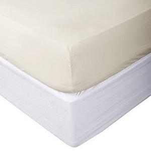 aashirainwear 1 Fitted Sheet Only 100% Cotton 400-Thread-Count Queen Size Ivory Solid (18 Inch Drop)