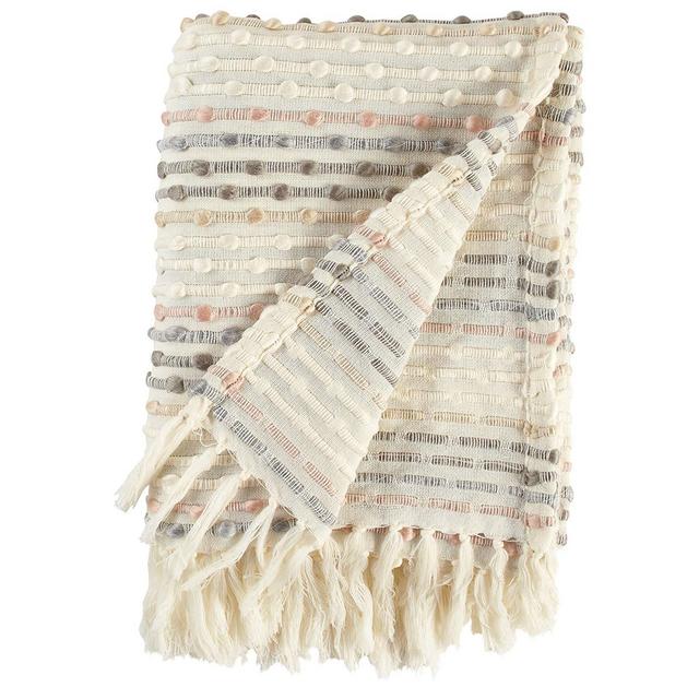 ST-523465 - Rivet Bubble Textured Lightweight Decorative Fringe Throw Blanket, 47.7"W x 60"L, Grey and Cream