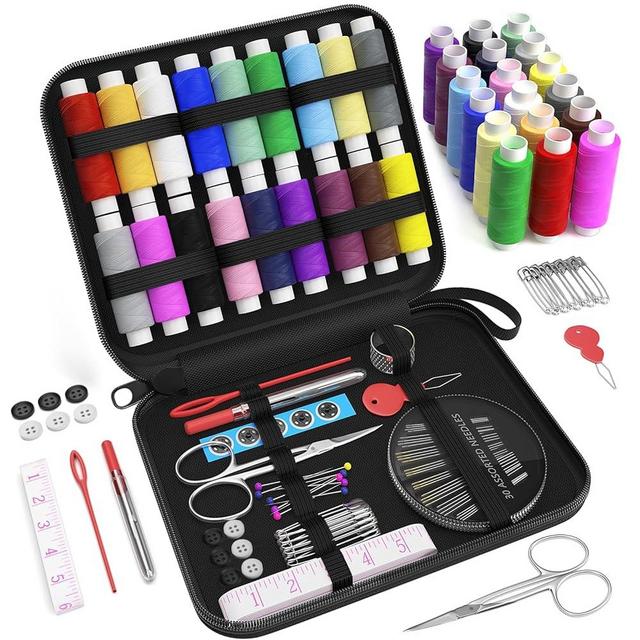 Coquimbo Sewing Kit Gifts for Grandma, Mom, Friend, Adults Beginner Kids Traveler, Portable Sewing Supplies Accessories with Case Contains Thread, Needle, Scissors, Measure Tape, Thimble etc(Black, M)