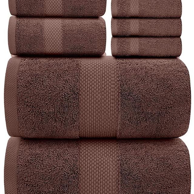 Luxury 8 Piece Bath Towel Set White - 700 GSM Combed Cotton Hotel Towels - 2 Bath, 2 Hand, 4 Washcloths (Brown, 8)