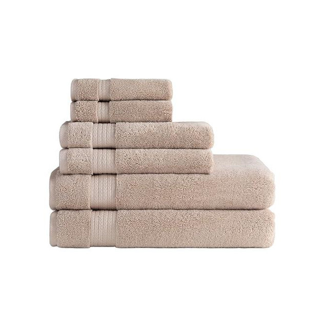 Ozdilek 6-Piece Bath Towel Set, 2 Bath, 2 Hand, 2 Wash, 100% Cotton Turkish Towels, 2 Bath Towels (30x60/550 GSM), 2 Hand Towels (16x30/575 GSM), 2 Washcloths (13x13/600 GSM) (Seahorse Beige)
