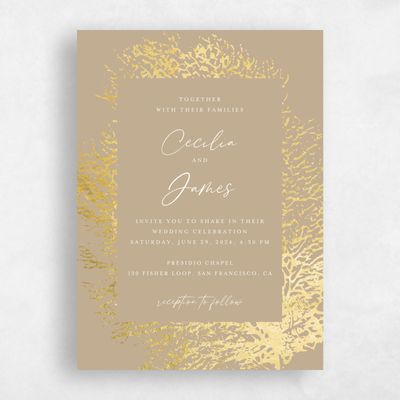Tan, Brown Wedding Invitation - Santini Portrait Foil