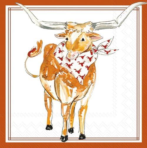 IHR Ideal Home Range Cocktail Napkins Rosanne Beck Hometown Pride Disposable 3-Ply Paper Party Napkin Pack, 5" x 5", White Longhorn, 20-Count