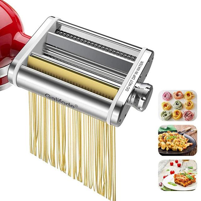 Galifode 3 in 1 Stainless Steel Pasta Maker Attachment for Kitchenaid Stand Mixers, Pasta Sheet Roller,Spaghetti Cutter,Fettuccine Cutter,Cleaning Brush