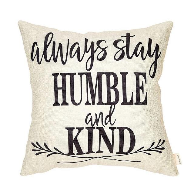 Fahrendom Rustic Always Stay Humble and Kind Farmhouse Style Inspirational Sign Motivational Quote Cotton Linen Home Decorative Throw Pillow Case Cushion Cover with Words for Sofa Couch 18 x 18 in