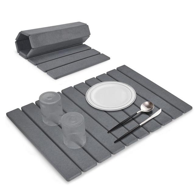 Large Stone Dish Drying Mats for Kitchen Counter, 24"(L)×16"(W), Drying Collapsible Dish Drying Mat, Eco-Friendly Absorbent Diatomaceous Earth Mats for Dishes Bottles Cups - Dark Grey