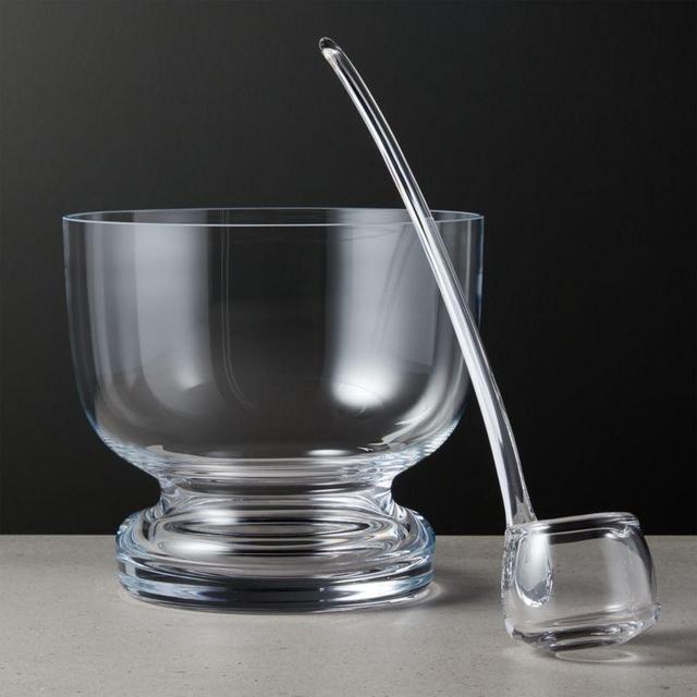 CB2 Bottom Heavy Clear Punch Bowl with Ladle