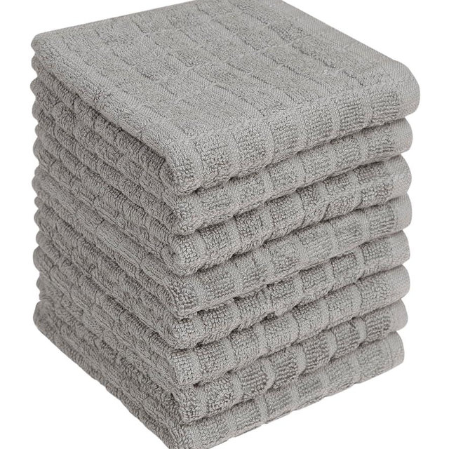 Premium Dish Towels (12”x 12”, 8 Pack) | Cotton Kitchen Hand Towels | Kitchen Towels | Highly Absorbent Tea Towels Set | Grey