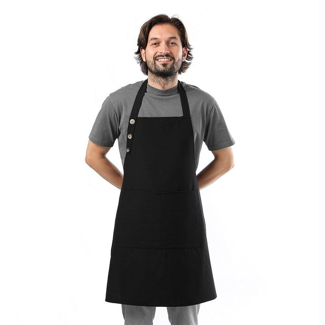 TOSHE Kitchen Apron Waterdrop Resistant Cotton Apron with adjustable Aprons for Women with Pockets 10 Color option Cooking Black Apron (Black)