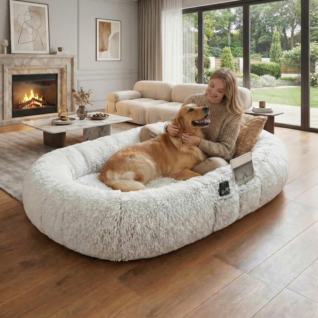 JVNOXK 71" washable faux-fur orthopedic bed. For both humans and pets. 71''x45''x14'' Size Fits You and Pets