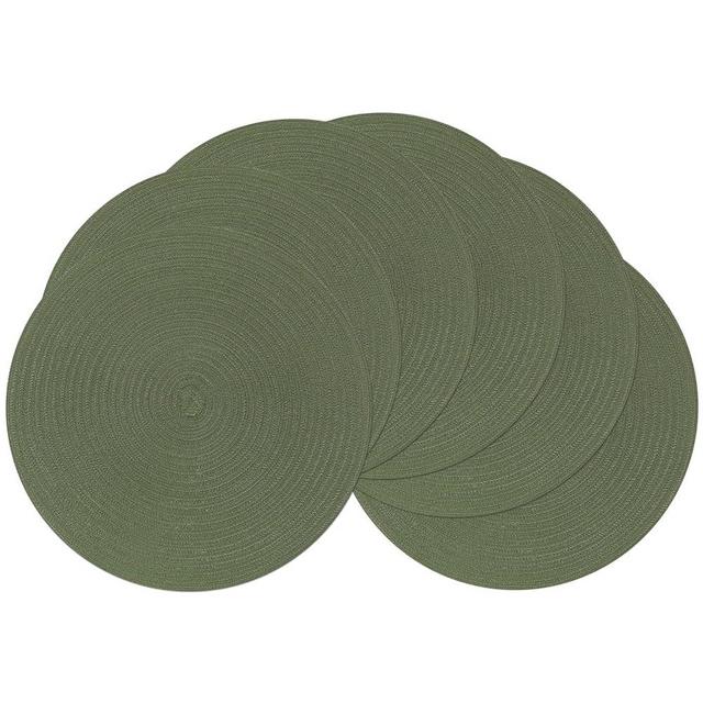 SHACOS Round Placemats Set of 6 Washable 15 inch Round Table Mats Cotton Polyester Woven Braided Place Mats for Dining Table (Olive Green, 6)