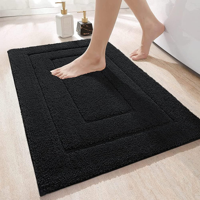 DEXI Bathroom Rug Mat, Extra Soft Absorbent Premium Bath Rug, Non-Slip Comfortable Bath Mat, Carpet for Tub, Shower, Bath Room, Machine Wash Dry, 16"x24", Black