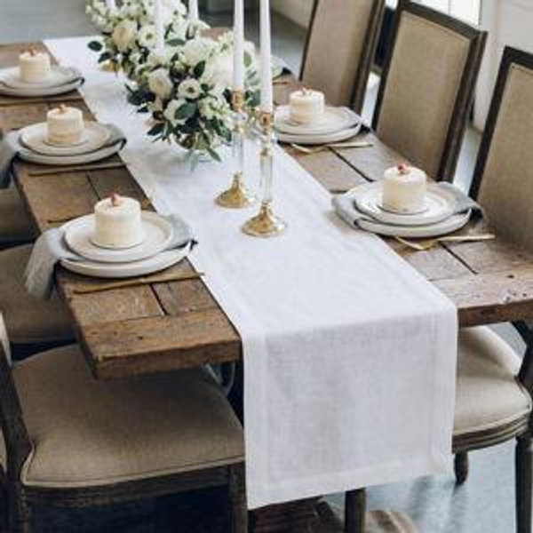 Solino Home Linen White Table Runner 108 Inches Long - 100% Pure Linen Dining Table Runner 14 x 108 Inch for Mothers Day, Spring, Summer, Memorial Day - Diana Medium Weight