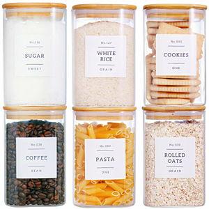 6 Pack Square Glass Kitchen Storage Jars with Airtight Bamboo Lids - 35oz