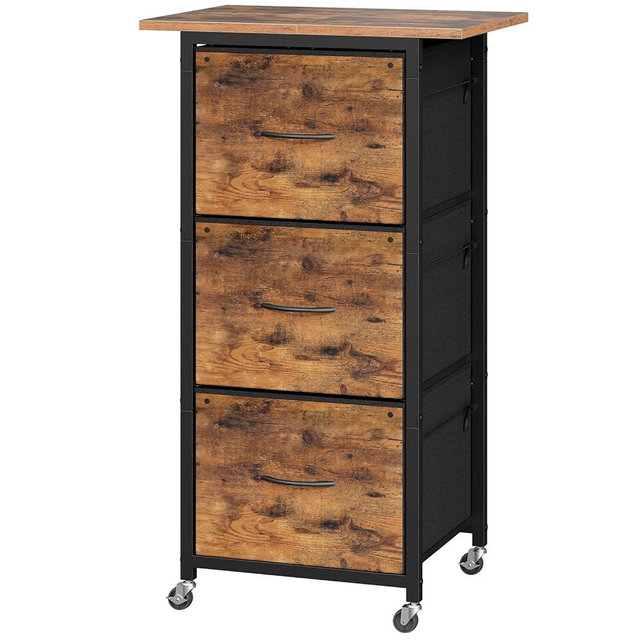 MAHANCRIS 3 Drawer File Cabinet, Vertical Filing Cabinet with Wheels, Printer Stand with Non-Woven Fabric Drawer, Adjustable Hanging Rods, fits A4/Letter Size, for Home Office, Rustic Brown FCHR5901