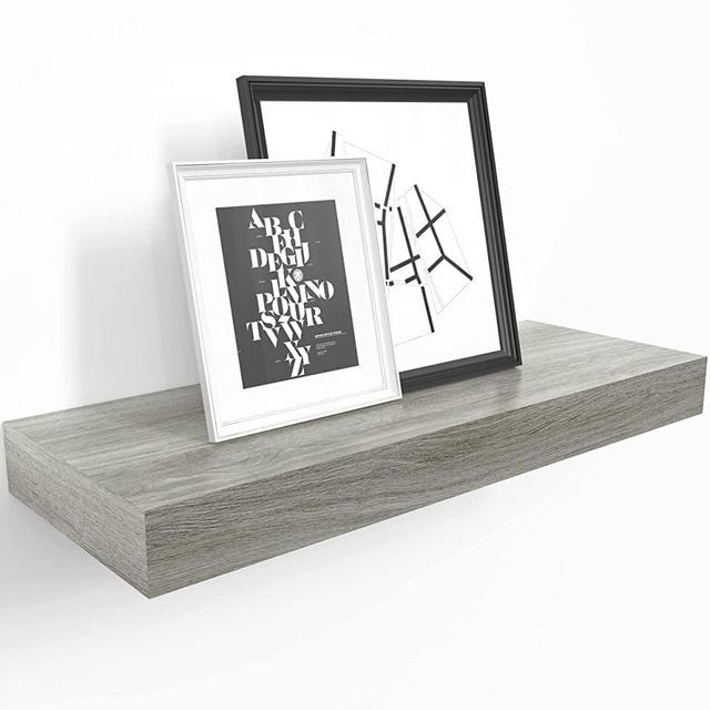 Ballucci Floating Shelf, 16" L Wood Wall Mounted Ledge with Invisible Bracket for Living Room, Bedroom, Bathroom, Kitchen, Nursery, 6" Deep - Gray Oak