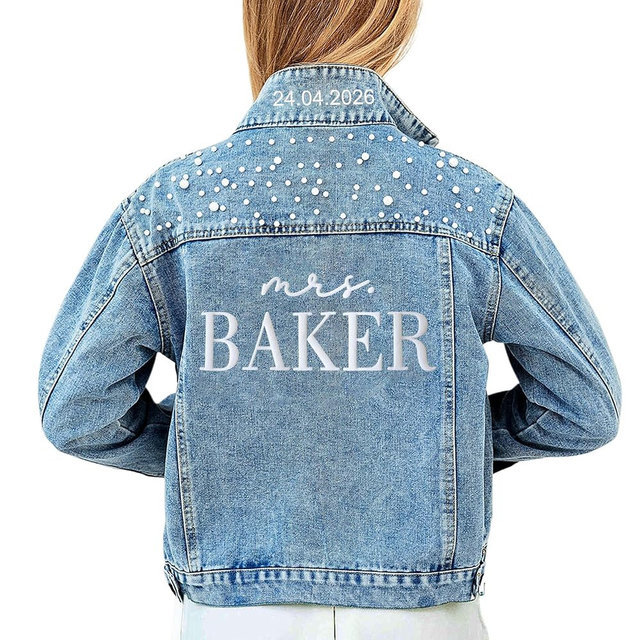 Noni Personalized Embroidered Bride Denim Jacket, Future Mrs Jean Jacket With Pearls, Wedding gifts for Bride